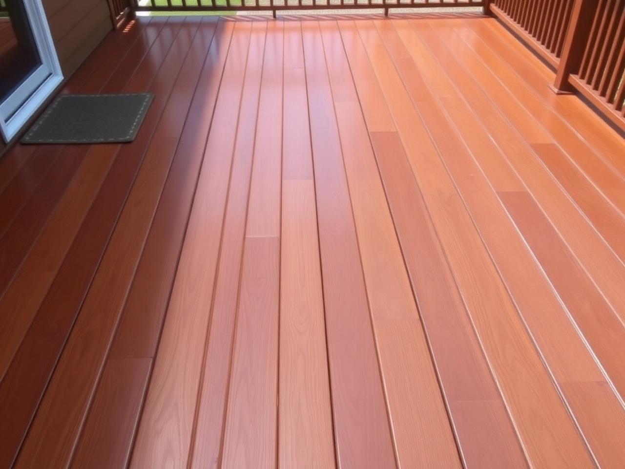 Freshly stained warm wood deck after restoration